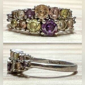 Vintage Designer Signed R Sterling Silver Multi-Colored Cubic Zirconia Ring